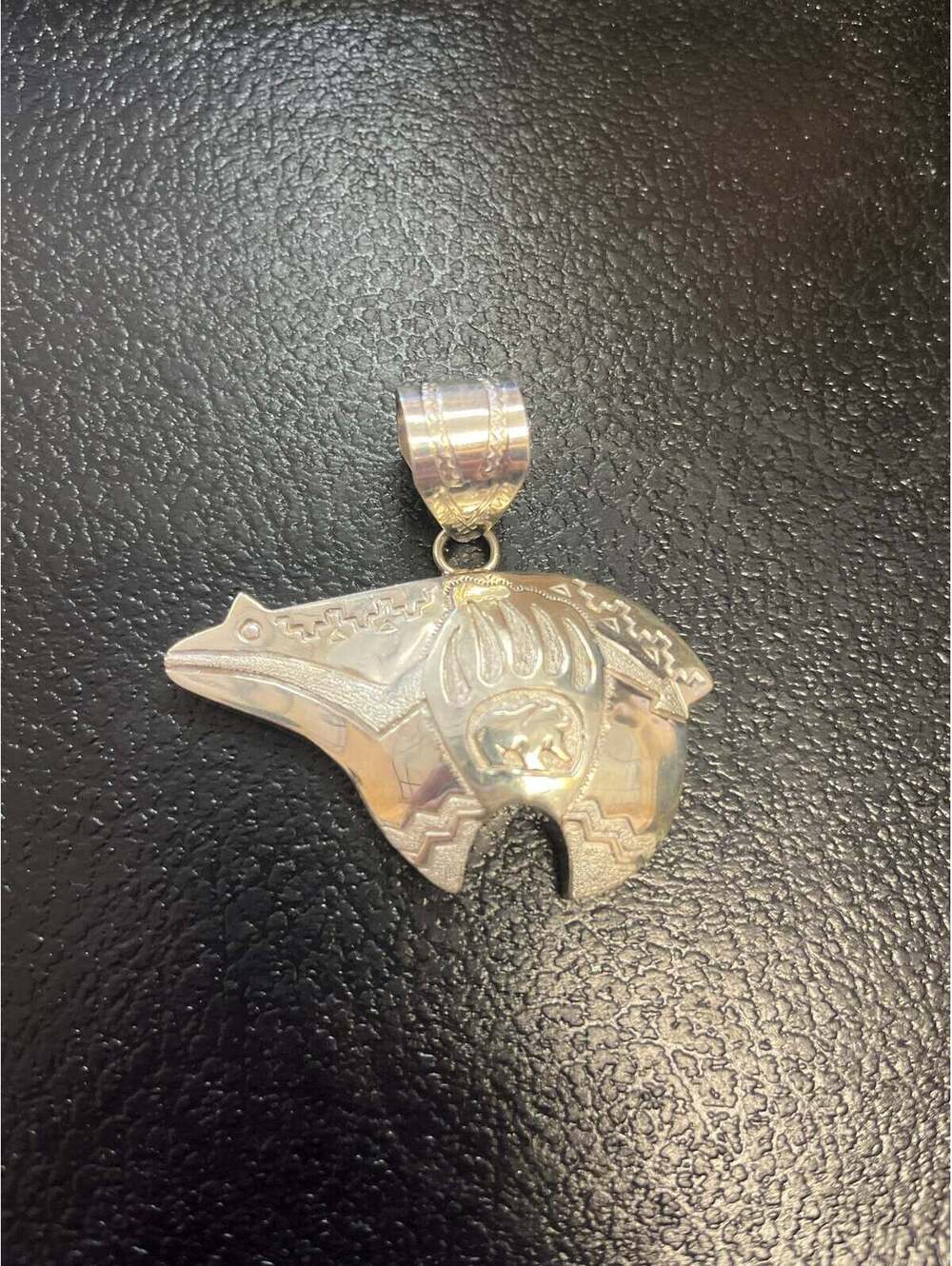 Native American Navajo handmade sterling silver bear pendant